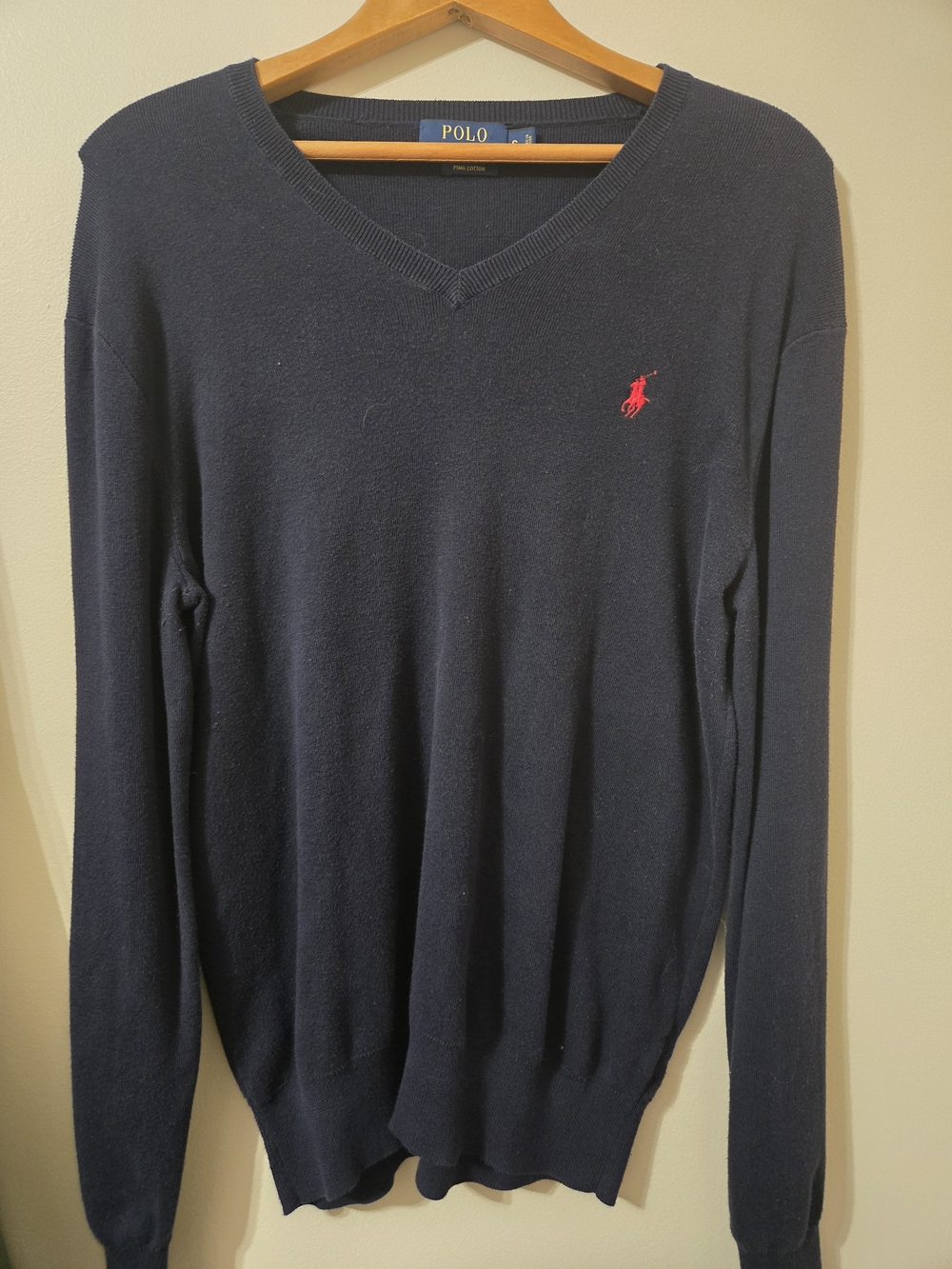 Polo Ralph Lauren Men's Navy Pima Cotton V-Neck Pullover Sweater Size S